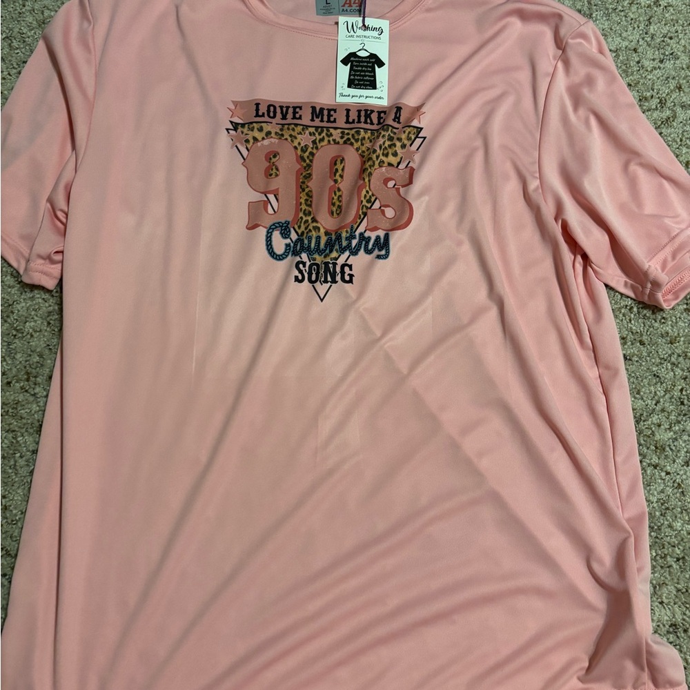 Pink Graphic Tee with '90s Country Song' Print